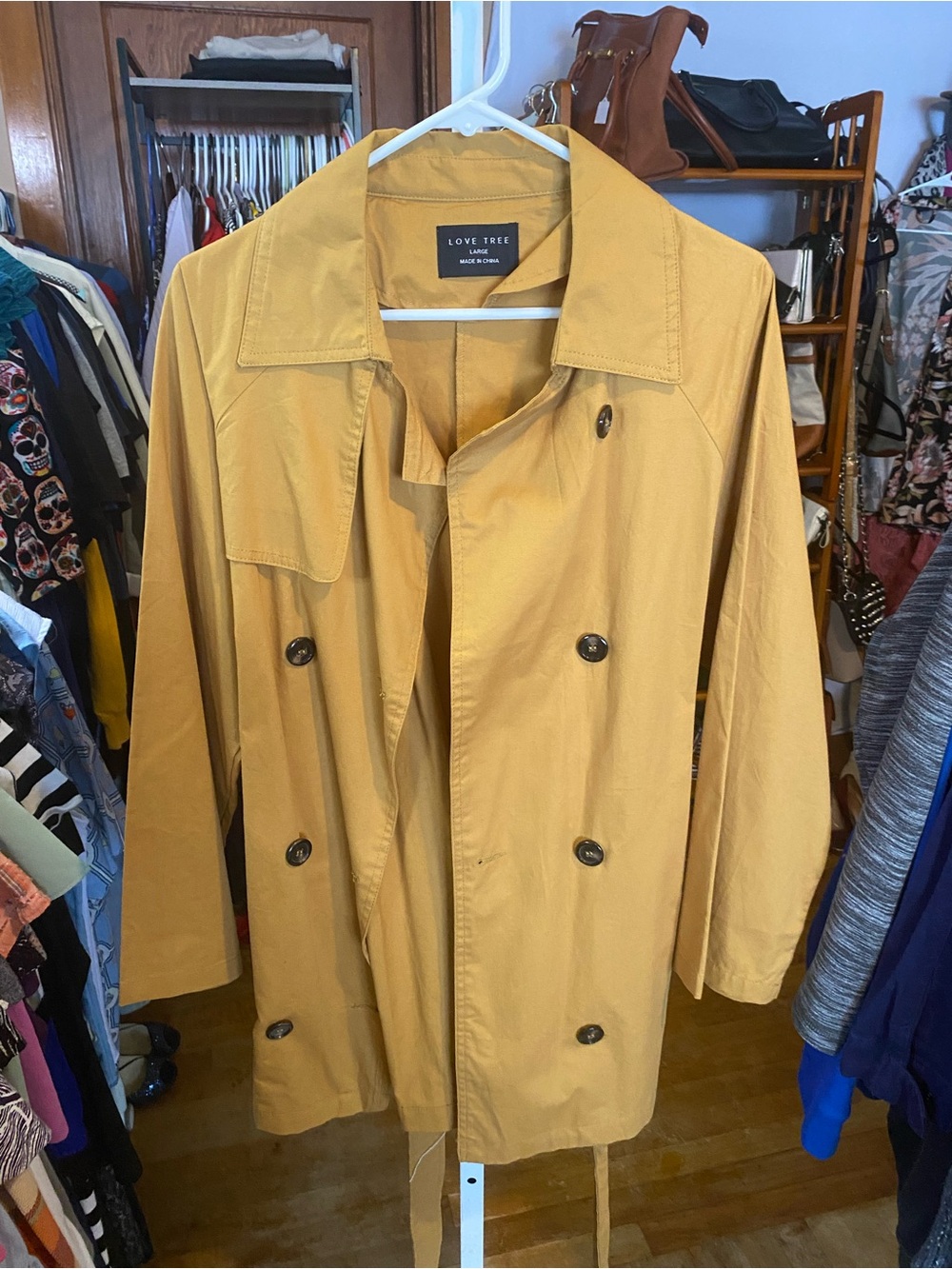Love Tree Mustard Double-Breasted Trench Jacket